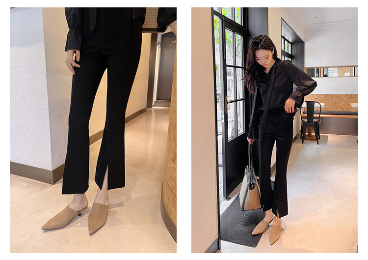 Dép mule nữ da cừu mềm mũi nhọn gót mèo 5 cm — Màu đen chi tiết 23