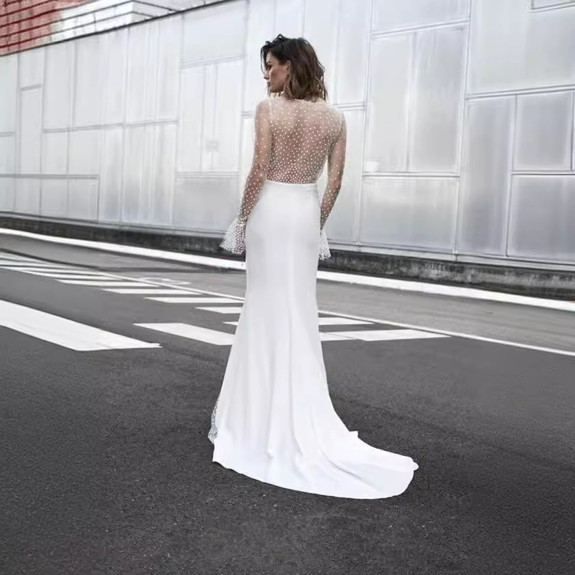Vestido de Novia Sexy con Escote en V y Transparencias, Estilo Europeo y Americano, Nuevo para el Verano de 2025, Disponible en Amazon image 5