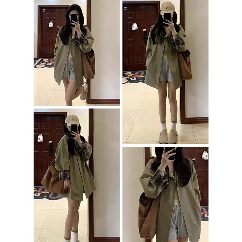 欧美跨境外贸秋季新款感小个子短款风衣女宽松休闲复古简约短外套|undefined