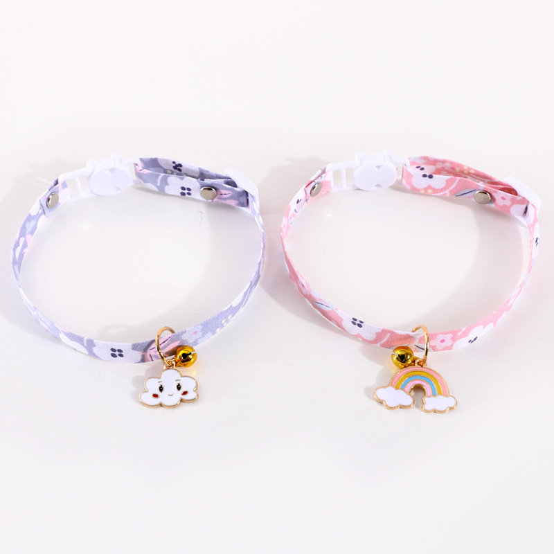 Pet Collar Cloud Rainbow Adjustable Bell Safety Buckle Cat Dog Collar