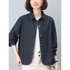 休闲牛仔衬衫女2025新款小个子短款洋气百搭长袖上衣夹克外套蓝色