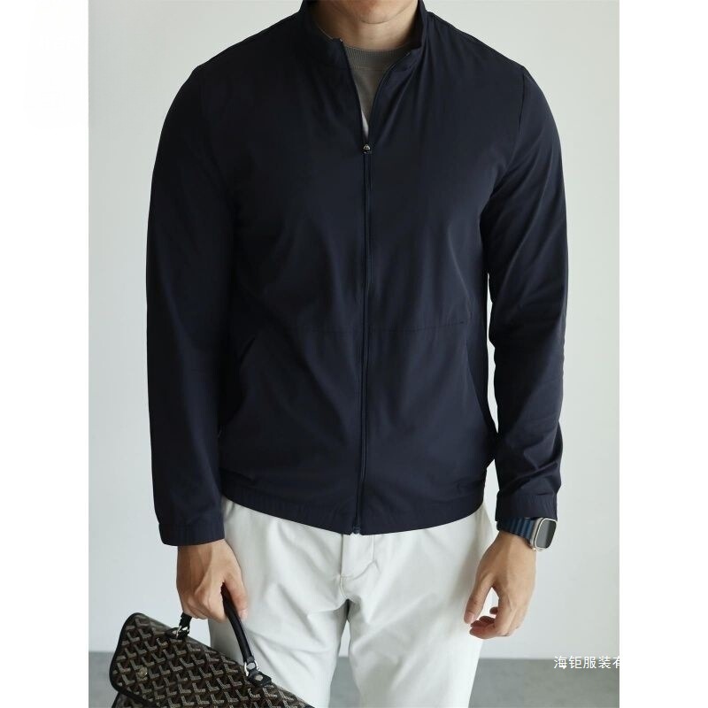 Hardcore Thin Jacket with Small Stand-Up Collar, Cool and Breathable, Quick-Drying, Portable, Spring/Summer, Palm Tree Color, Night Sea Blue, Light Mist Gray