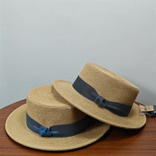 新款真丝麻平顶礼帽复古法式拉菲草轻奢遮阳帽优雅防晒帽女夏草帽