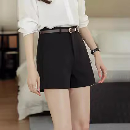 Black shorts for women, summer thin version, small figure high-waisted slimming casual pants, wide-leg pants, suit shorts