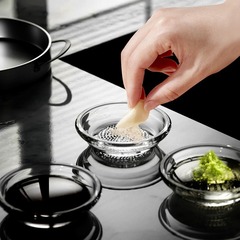 日式玻璃研磨蘸料碟玻璃分格盘研磨盘手动磨蒜调味碟子小料味碟