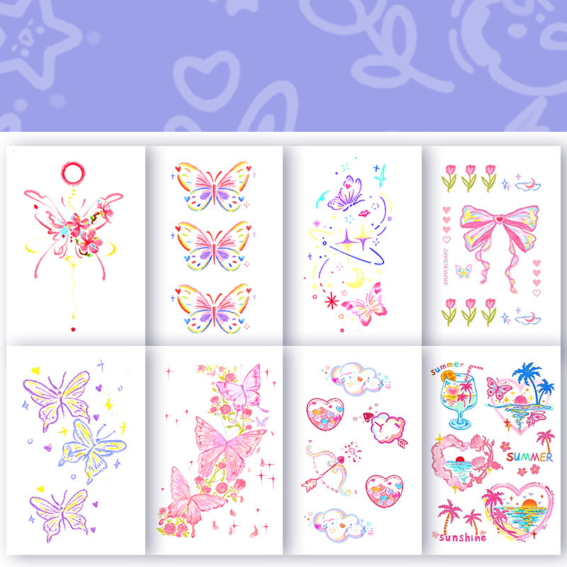 Single Color Butterfly Tattoo Sticker Waterproof Long-lasting Simulation Dopamine Girls Ins Simple Japanese Style Cute Washable
