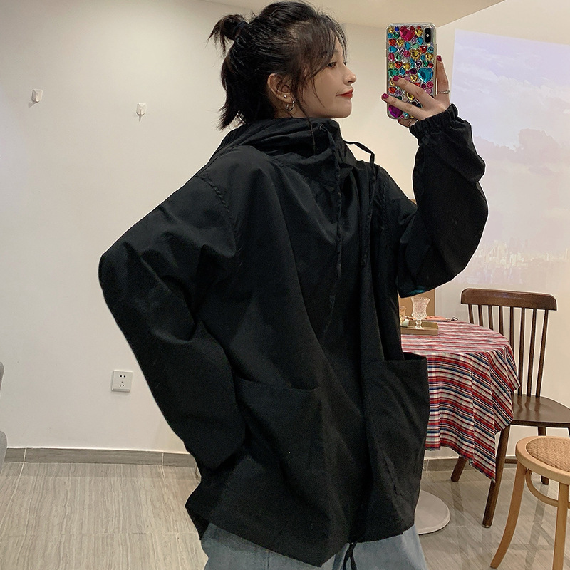 香港風waitmore工装衛衣女ゆるい韓版潮ins怠惰風bf薄手日系古着コート|undefined