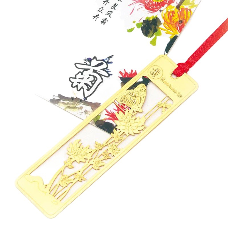 Estilo chino creativo especial marcador de metal clásico hueco ciruela orquídea crisantemo bambú retro exquisito papelería regalo personalización
