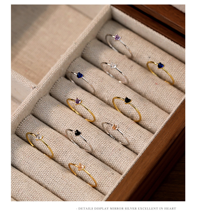 Holiday, Daily Occasion 1 Piece 925 Sterling Silver Colorful Heart Shape Zircon Open Rings Rings