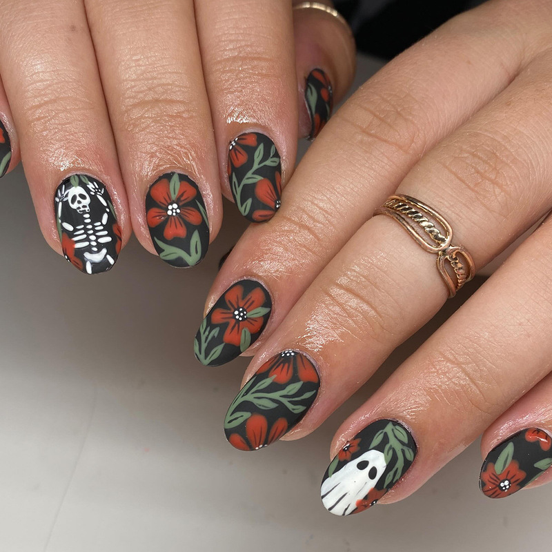 European and American Style Halloween Series Ghost Pattern Fake Nails, Skeleton Painted Nail Stickers European and American Style Halloween Series Ghost Pattern Fake Nails, Skeleton Painted Nail Stickers