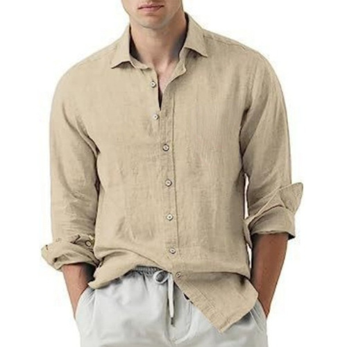 Summer European and American Cotton Linen Solid Color Men's Shirt Youth Casual Cotton Linen Lightweight Breathable Men's Shirt