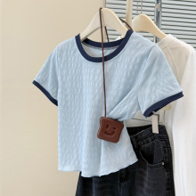 欧美短款T恤短袖女夏季修身韩版打底衫内搭木耳边半袖上衣