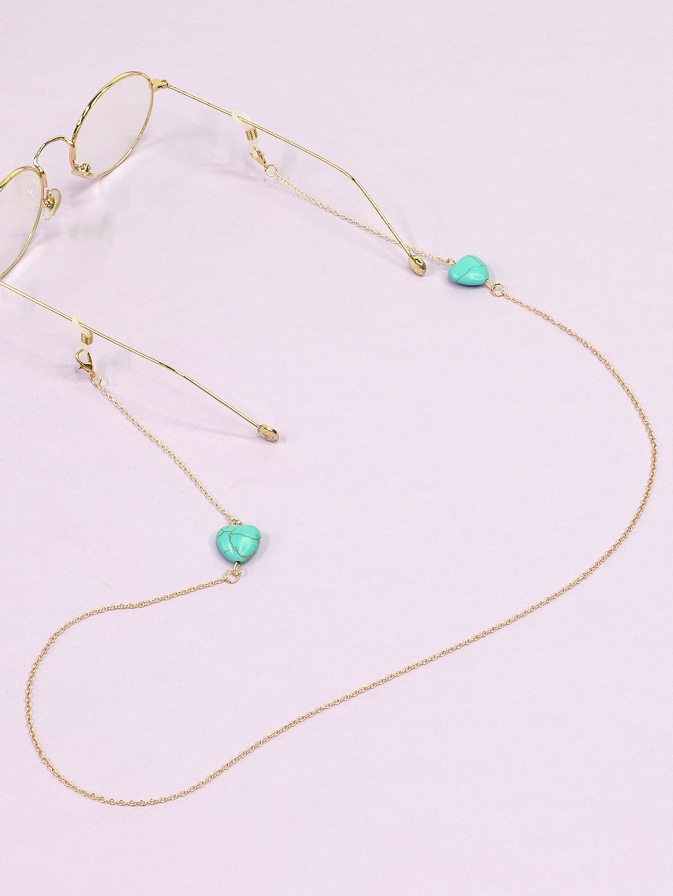 20g Weight Metal Material Black Color Wholesale Heart Turquoise Glasses Chain Two-piece Set Nihaojewelry 4