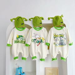 0-2歲嬰兒衣服 MONSTER小怪獸奶油風寶寶哈衣爬服 秋季外出連身衣