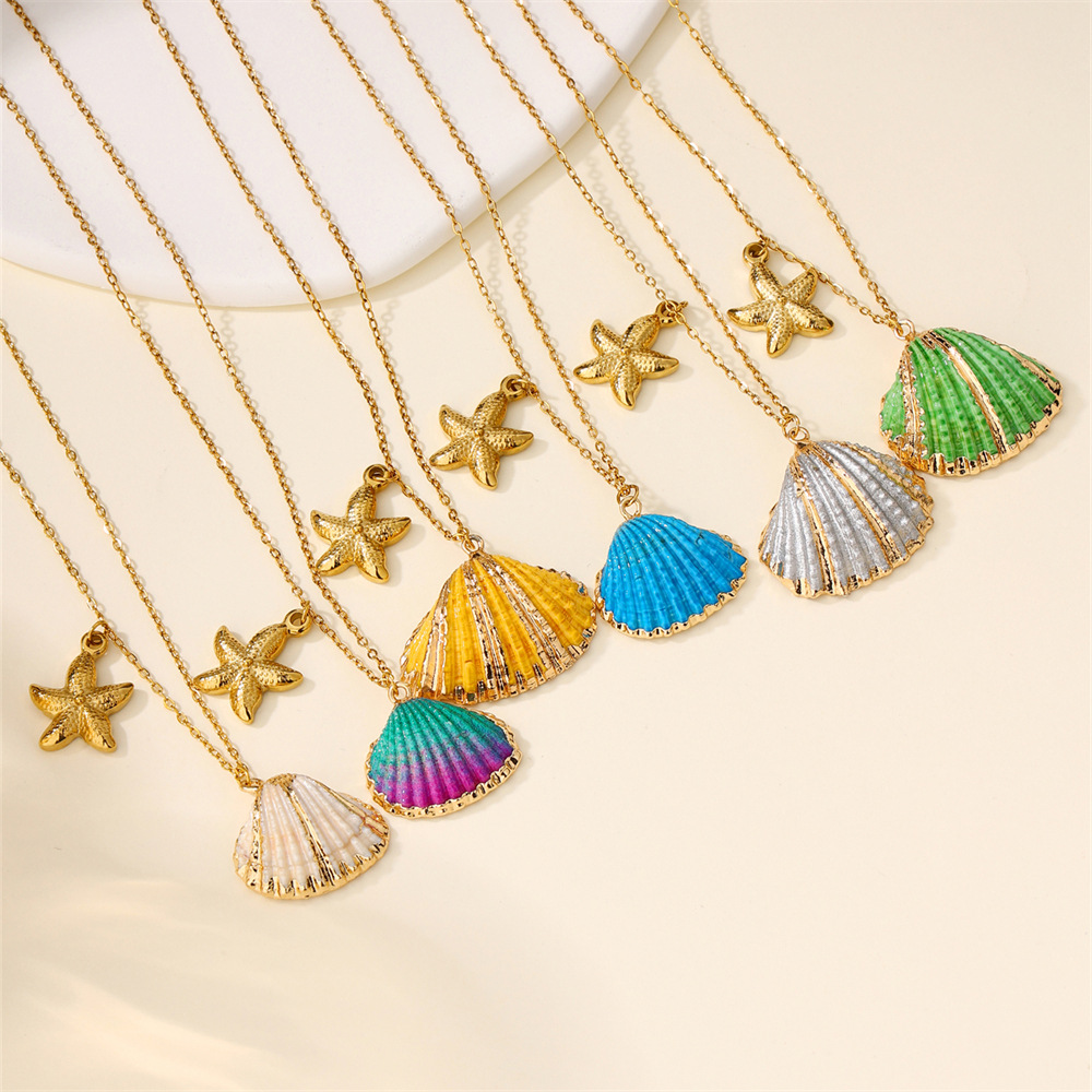 10g Weight Wholesale Jewelry Simple Style Classic Style Shell 304 Stainless Steel Patchwork Inlaid Shell Pendant Necklace