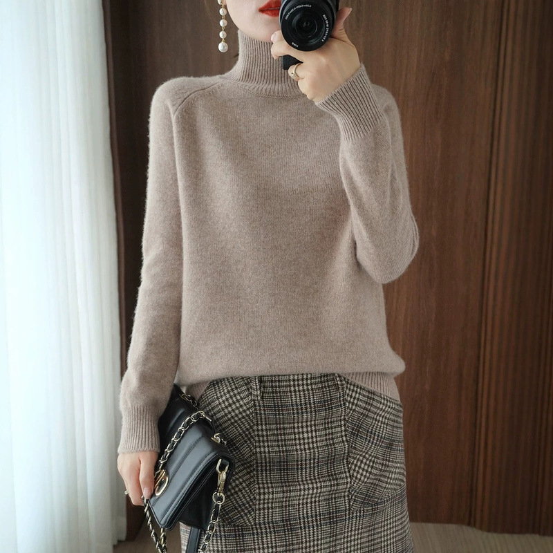 Cross-border wholesale of new autumn and winter high-neck pullover sweaters for women, knitted tops with stand-up collar, thickened and versatile stacked collar