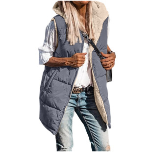 Spot 2023 Amazon New Product European and American Pure Color Hooded Cotton Vest Double-Sided Warm Cardigan Windproof Jacket