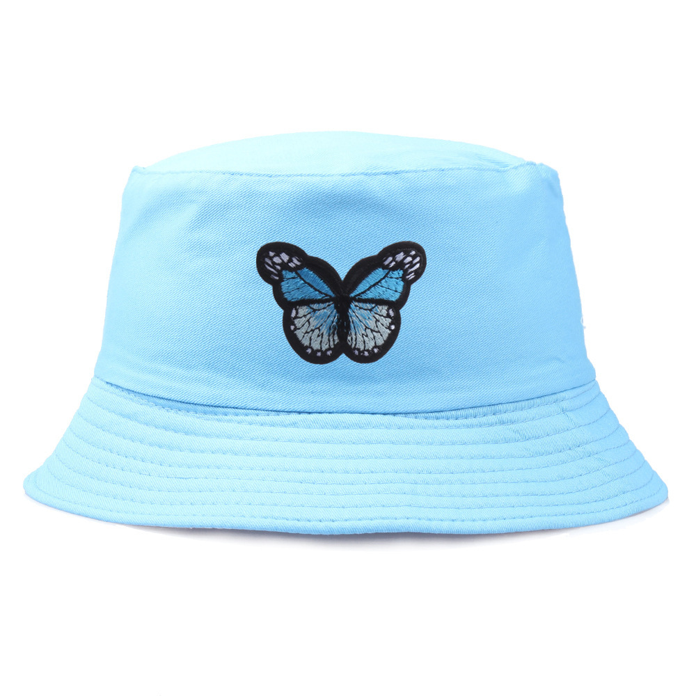 Sombrero pescador para mujer con bordado de mariposa, estilo japonés