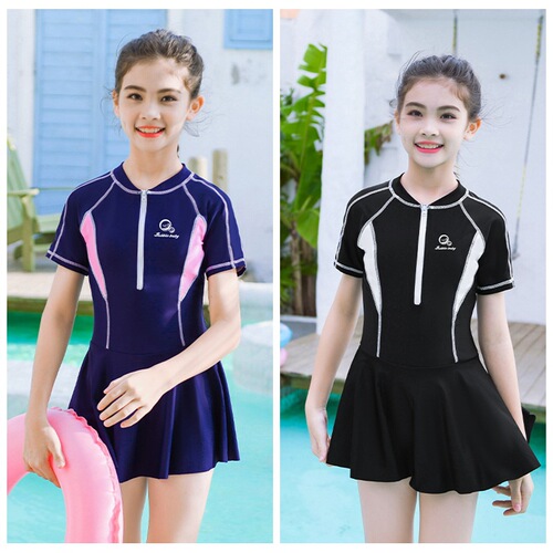 Children's swimsuits, girls, middle and large children's swimsuits,  new Korean style solid color professional student suit one-piece swimsuits