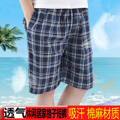 summer Thin section ventilation Cotton and hemp shorts shorts Five point pants Easy lattice Beach pants Big pants leisure time motion