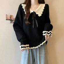 小香风大码毛衣设计感娃娃领边针织衫秋春夏新款女装甜美上衣