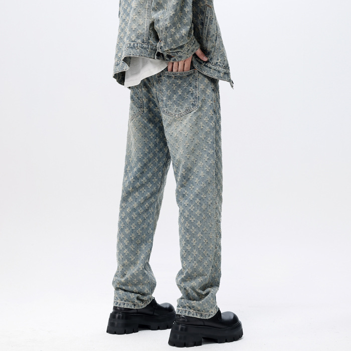 Mingge | Pantalones florales de American Retro High Street traje de marca de moda recta suelta para hombre