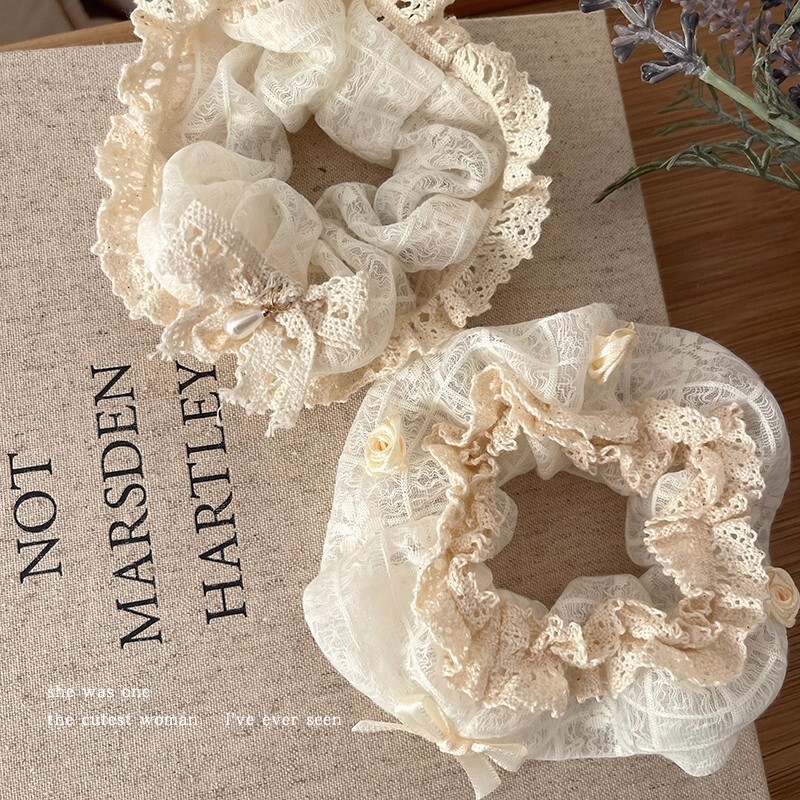 甜美蕾丝大肠发圈奶油白花边仙女头花韩系网红新款子头发绳扎头发|undefined
