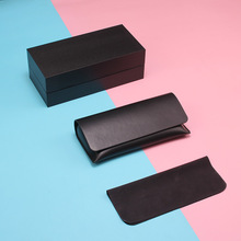 现货供应新款天地盖黑色太阳眼镜盒PU皮质软包墨镜盒套盒定制logo