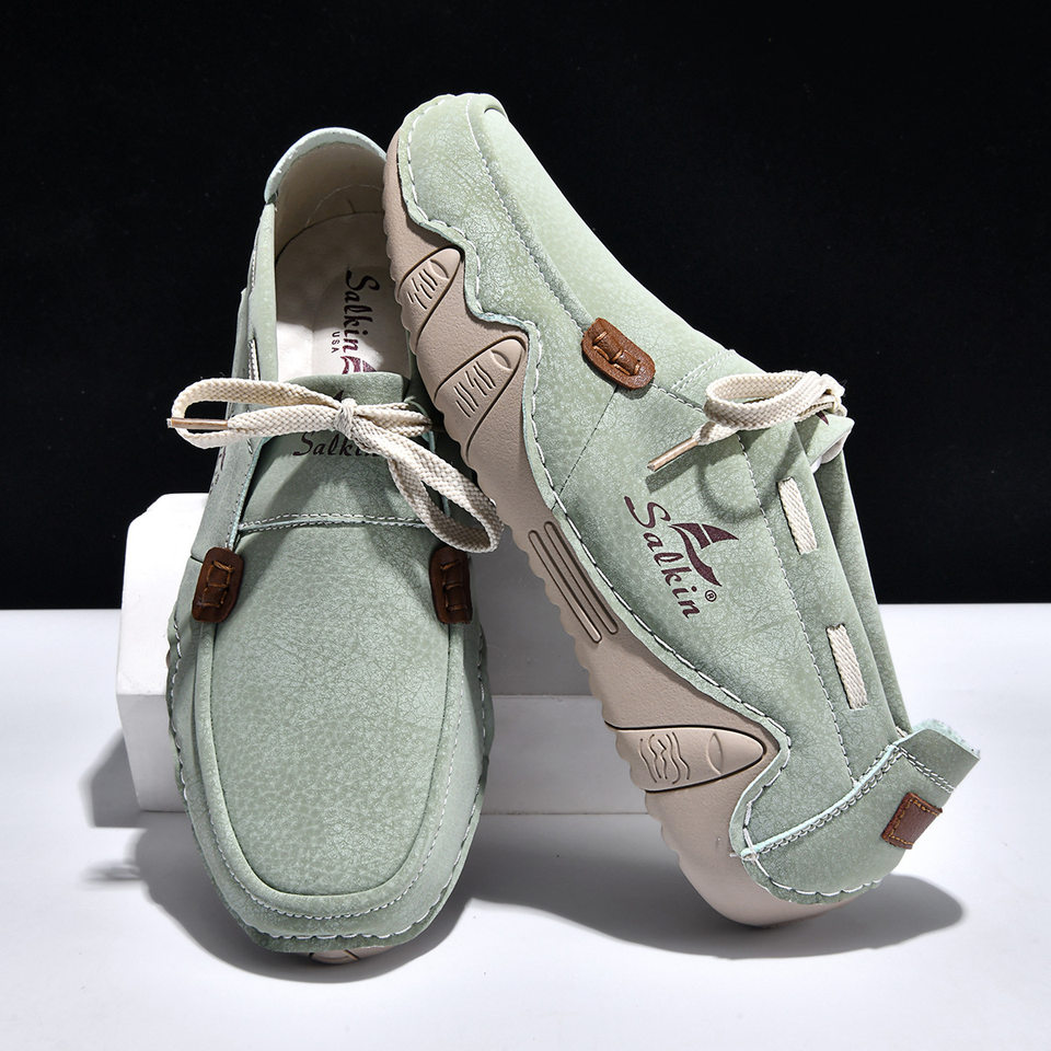 Giày lười nam cỡ lớn da heo khoét lỗ cổ cao, giày slip-on mũi tròn đế cao su — 2691 màu nâu, 2691 màu trắng, 2691 màu xanh lá cây, 2691 màu đen