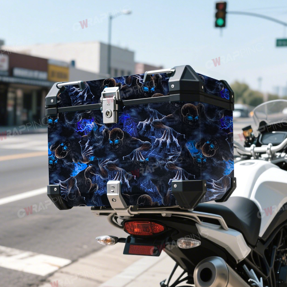 Motorcycle Rear Box Personalized Skull Camouflage Body Film Painted Car Color-Changing Film Modification Sticker Hood