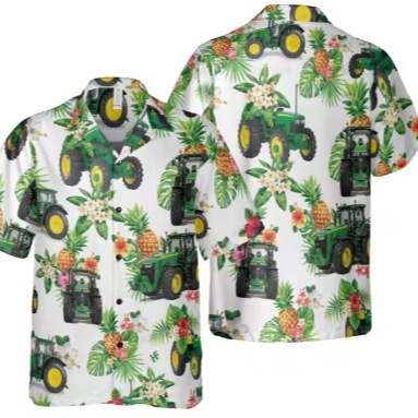 Tractor Pattern Men's Shirt Casual Hawaiian Farm Beach Shirt Farmer Work Shirt Fun Design