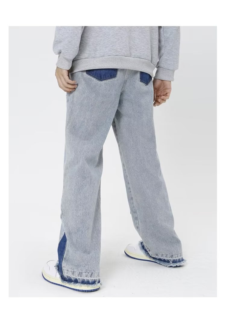 Jean large à blocs de couleurs pour hommes, ample, droit, grande taille, marque tendance, pantalon sarouel rétro japonais, printemps et été_voghion.com