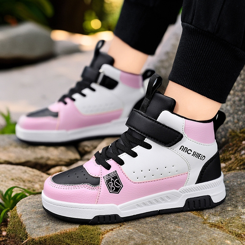 Cross-border 2025 otoño nuevo niño de mediano tamaño zapatos de skate para estudiantes de alta altura zapatos deportivos de cuero antideslizantes impermeables para niños