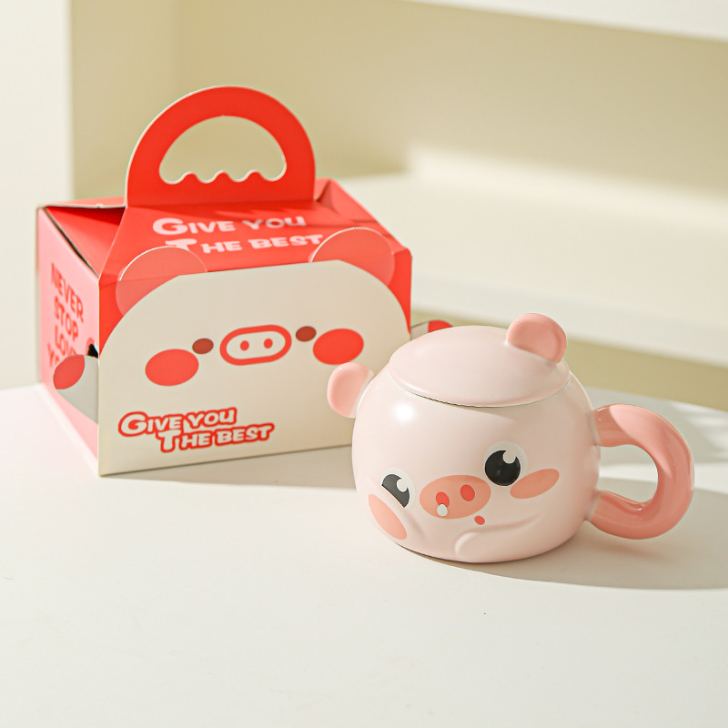 Cerdito Taza de red neta Corazón de niña rosa Hogar creativo Oficina Taza de cerámica Regalo Taza de desayuno de dibujos animados