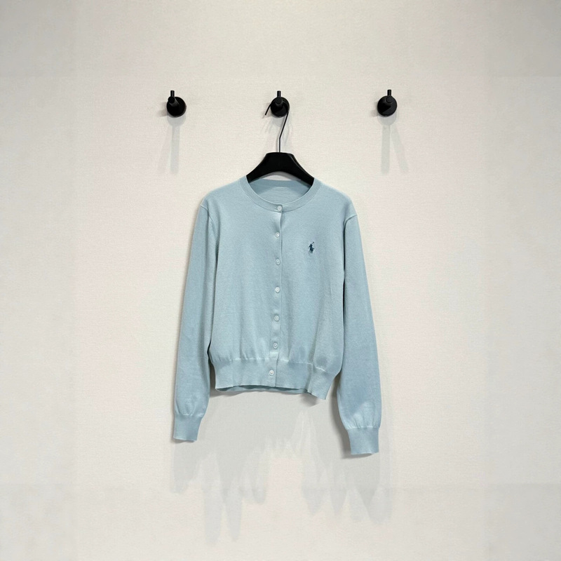 2026 Spring New Style Light Blue Pony Logo Knitted Cardigan Short-Sleeved Women's Round Neck Thin Pure Cotton Versatile Casual Top 2026 Spring New Style Light Blue Pony Logo Knitted Cardigan Short-Sleeved Women's Round Neck Thin Pure Cotton Versatile Casual Top