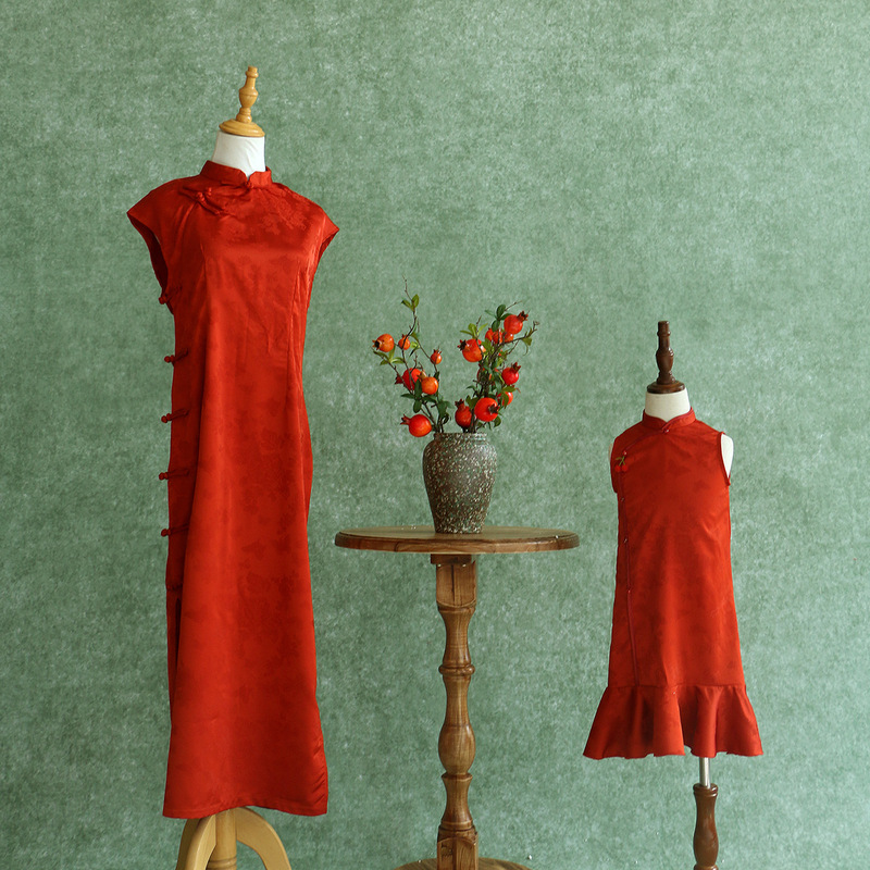Pomegranate Mother-Daughter Cheongsam Family Photography Clothing Orange Red Kidsren's Cheongsam Mother Maternity Wear Theme Female New Chinoiserie