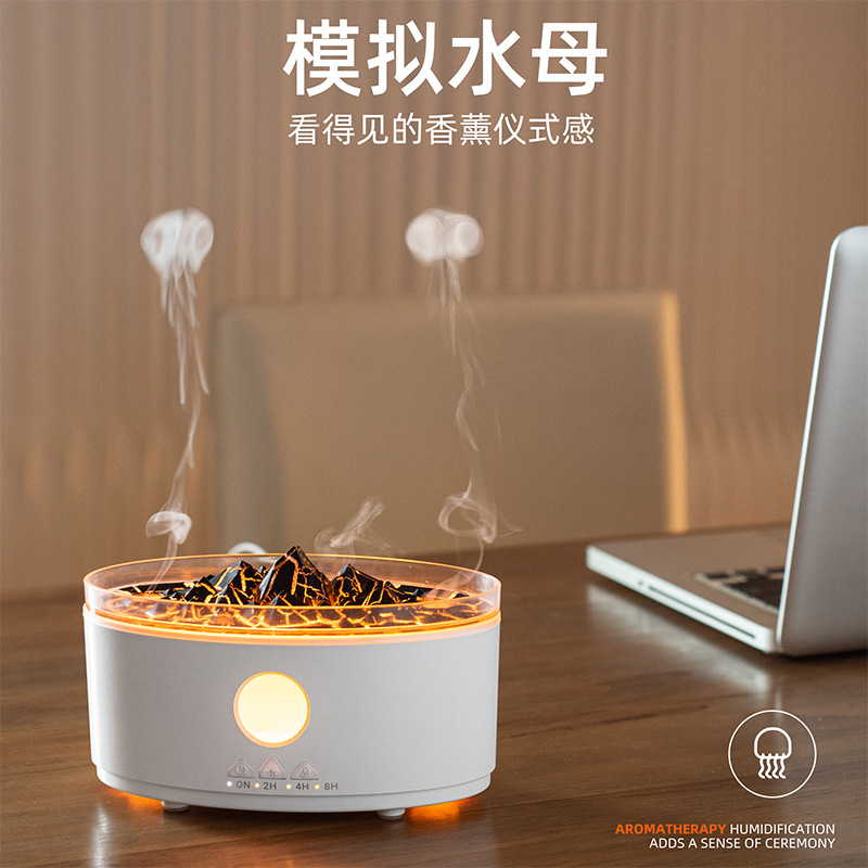 Humidificador de llama de simulación explosiva, máquina de aromaterapia de gotas de lluvia, atomizador de pulverización volcánica inteligente de gran capacidad para el hogar al por mayor