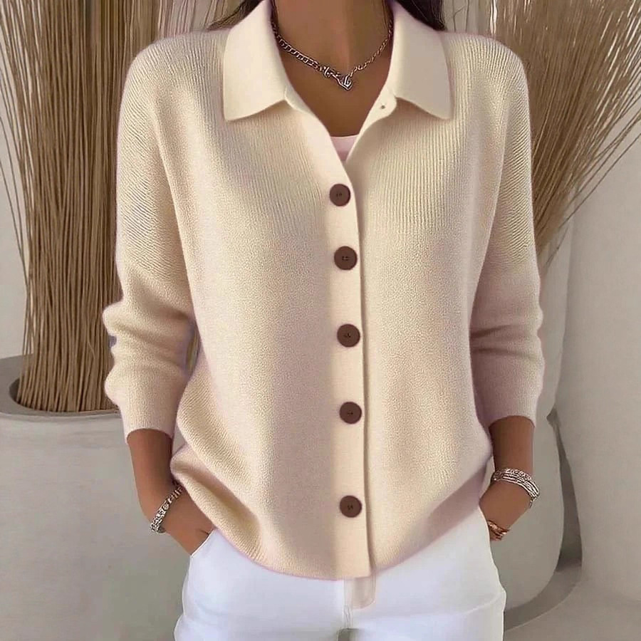 2026 European And American Cross-Border Button Knitted Turn-Down Collar Sweater Cardigan Coat Autumn Winter New Solid_voghion.com