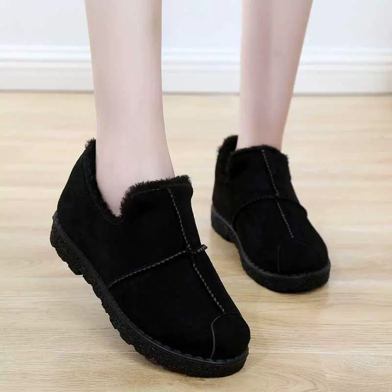 Мать на плоской подошве Beijing Doudou Корейская женская обувь, повседневная байковая обувь, зимние лоферы, Женская старая теплая хлопковая обувь
