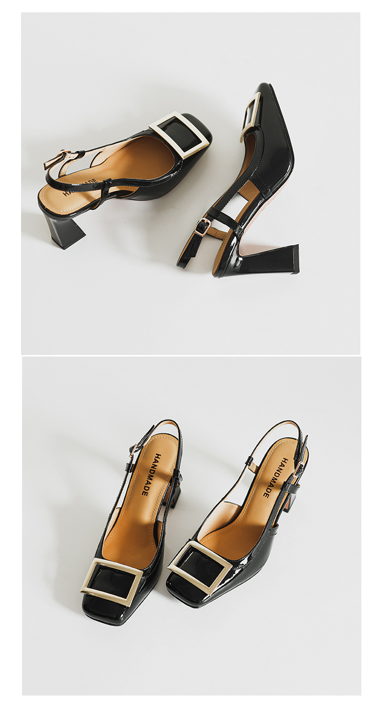 Sandal nữ cao gót mũi vuông quai ngang hở gót — đen chi tiết 18