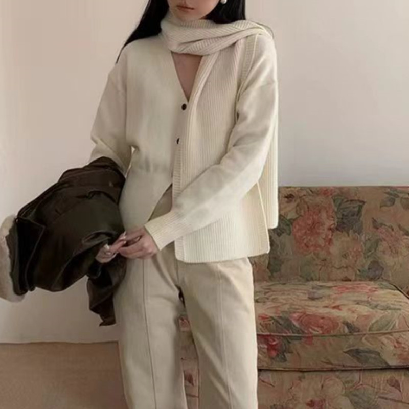 2024 한국 가을 | 겨울 새로운 슬림 핏 슬리밍 V 넥 긴팔 니트 스웨터 카디건