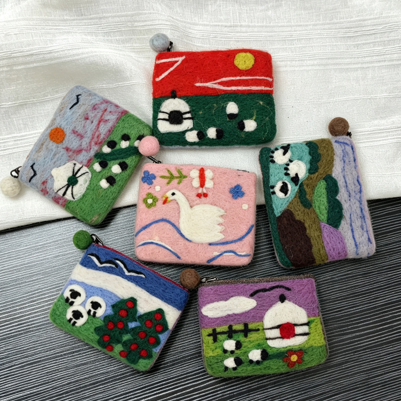 Nepal Handmade Wool Felt Coin Purse Cute Animal Lamb Coin Bag Travel Souvenir Clutch Bag Wholesale