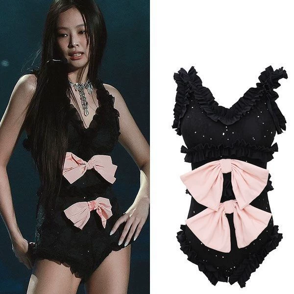 Women's Sleeveless Bow Romper, Black, Fitted Design with Double Front Bows
