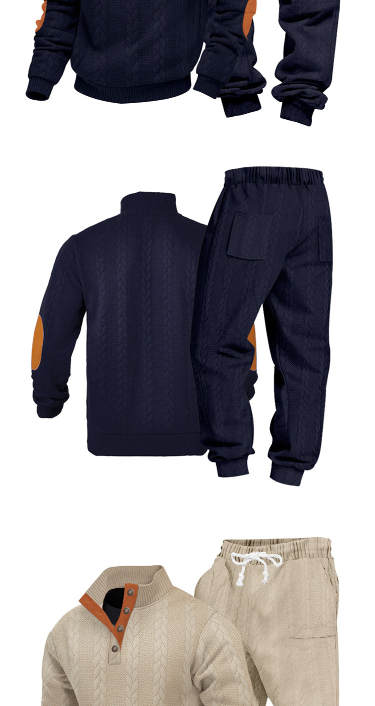Men's Clothing Men's Casual Trousers Suit Heavy Texture Pattern Trend Stand Collar Henry Sweatshirt Style Autumn Winter Loose Fit_viptrois.com