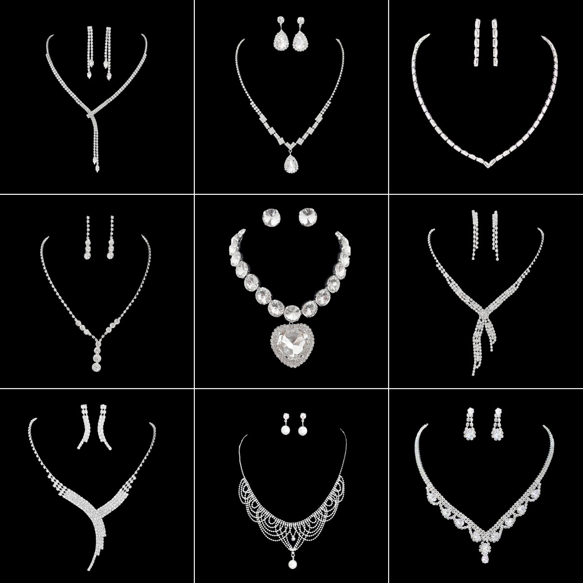 跨境饰品满钻爪链耳环手链项链首饰套装时尚百搭水滴流苏锆石套链