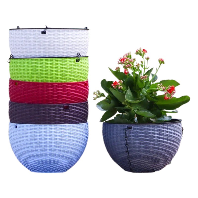 Maceta colgante imitación ratán para plantas verdes y orquídeas, diseño simple nuevo modelo, incluye cadena colgante, suministro directo de fábrica