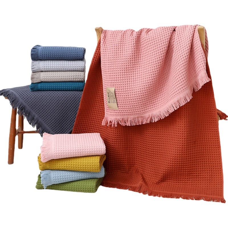 Carefully Selected Pure Cotton 90*180 Tassel Bath Towel Shawl Waffle Weave Adult Beach Towel Export Export Product Strapless Bath Towel