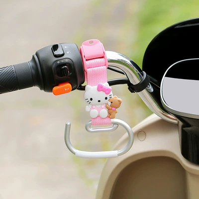 Special Hook for Electric Vehicles, No-Drill Installation, Multifunctional Universal Front Hook for Bicycles, Scooters, and Helmets (Other Electric Vehicle Accessories) - pink-long-belt-e-hook-kt-cat-left
