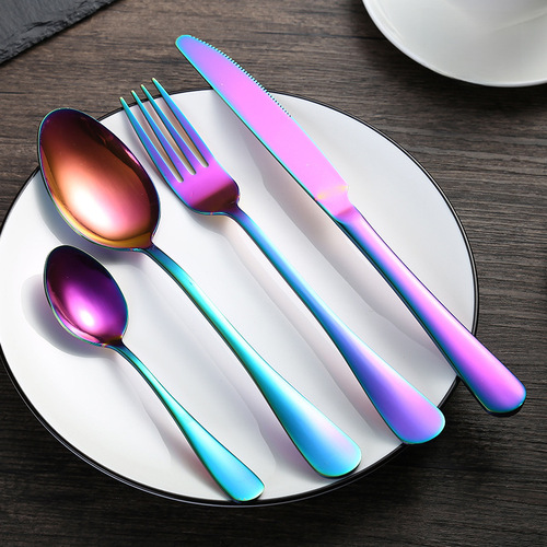 Stainless steel knife, fork, and spoon set 1010 stainless steel knife, fork, and spoon set for Western cuisine steak knife, fork, and spoon set gold-plated high-end tableware set