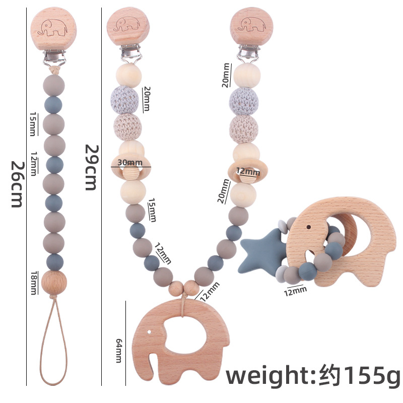 Nuevo bebé suministros de dibujos animados animal patrón Haya clip calmante bebé chupete cadena coche colgando mordedor conjunto de tres piezas